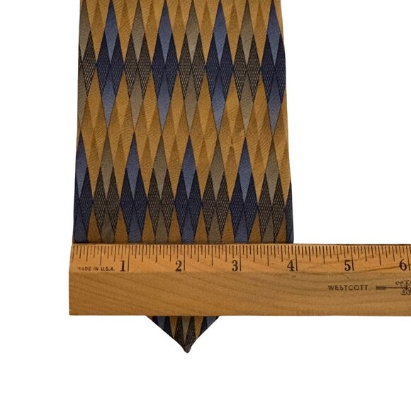 Vintage FN Fashion Neckwear Mens Silk Tie Copper Blue Geometric Necktie Office - Picture 8 of 9
